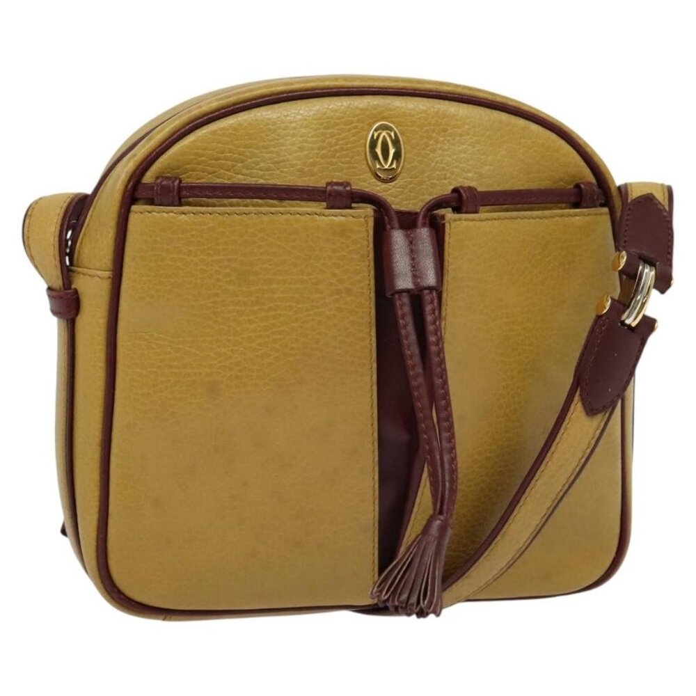 Authentic CARTIER Must Line Shoulder Bag Leather Beige Gold